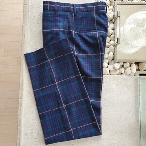 Paul Smith Navy and Green Plaid Straight-Leg Pants